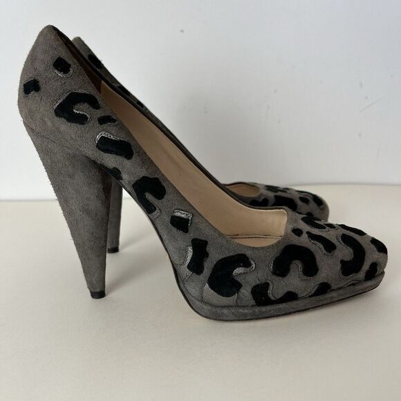 PRADA Shoes - PRADA Size 39 Grey Black Suede Aplique Platform Pumps​